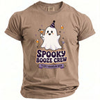 T-shirt with a ghost holding a martini, reading "Spooky Booze Crew Tyler's Bachelor Bash."