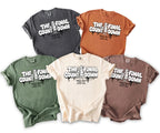 Five t-shirts in different colors with "The Final Countdown" and "Mike's Bach" text.