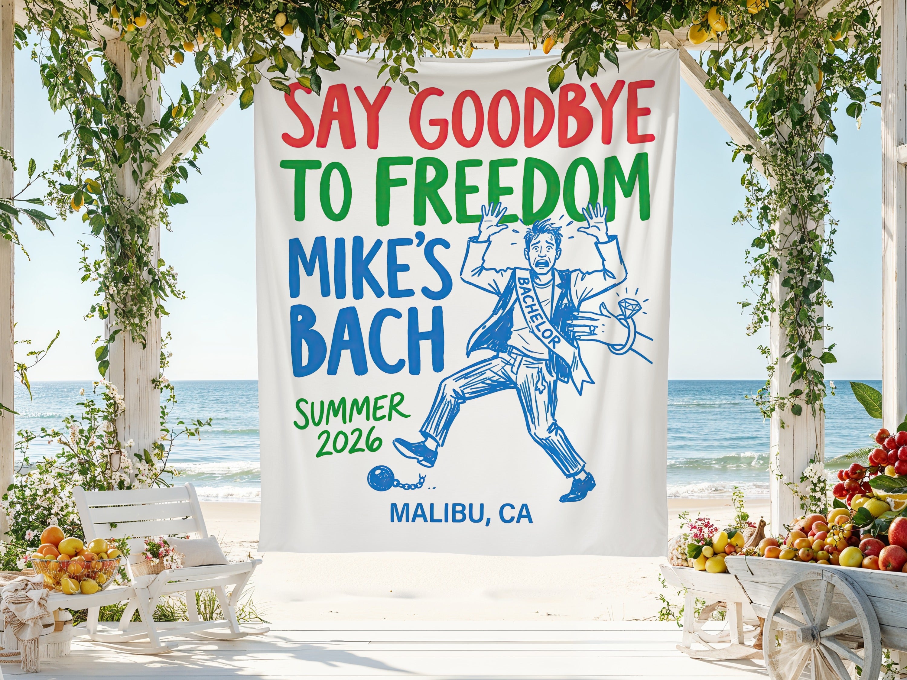 Banner: Say Goodbye to Freedom Mike's Bach, Summer 2026, Malibu, CA.