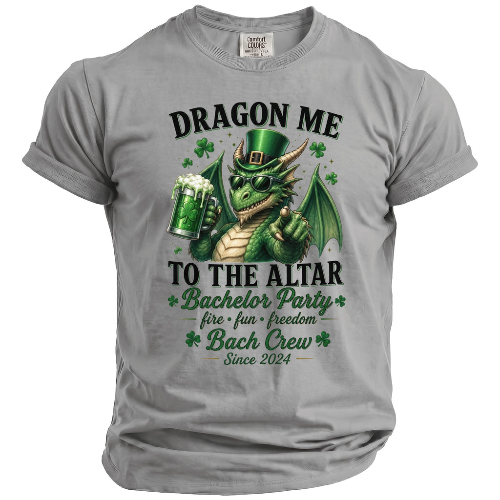 Green dragon with beer mug and hat says "Dragon Me To The Altar Bachelor Party".