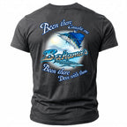Grey t-shirt with a sailfish and shark diving design stating "Bahamas Been there Dove with them".