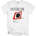 White t-shirt with "INTERLUDE" and abstract red and black graphic.