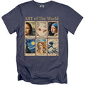 "Art of The World" t-shirt with six famous paintings as postage stamps.
