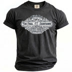 Black t-shirt with "Mike's Bach", "The Final Countdown", and Malibu, CA Summer 2026 graphic.