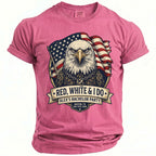 Pink t-shirt with American eagle graphic and text: "RED, WHITE & I DO"