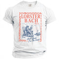 White t-shirt with "Lobster Bach Maine" graphic and lobster with drink.