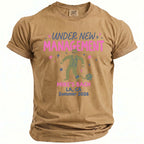Tan t-shirt with "UNDER NEW MANAGEMENT" and "MIKE'S BACH LA, CA Summer 2026".