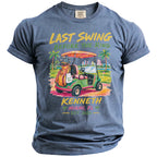 T-shirt with "Last Swing Before the Ring" text, golf cart, and "Kenneth Miami, FL Est 2026" design.