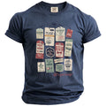 Navy blue t-shirt with tags depicting casino and groom-themed text and graphics.