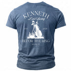 Blue t-shirt with "Kenneth Last Swing Est. 2026 Be For The Ring Miami, FL" text.