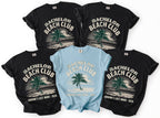 Black and blue t-shirts with "Bachelor Beach Club Groom's Last Wave 2026" graphics.