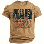 Tan t-shirt with "Under New Management" and "Mike's Bach LA, CA Summer 2026".