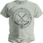 T-shirt with "Same Hole Forever Bachelor Golf Weekend 2026" text and golf club graphic.