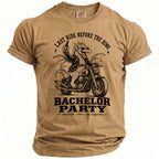 T-shirt with a dragon riding a motorcycle and the text "Last ride before the ring bachelor party".