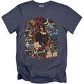 T-shirt featuring a collage of artists and art references including Monet, Van Gogh, Degas, and a masked woman.