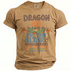Tan t-shirt with text "Dragon Me to the Altar Bachelor Party."