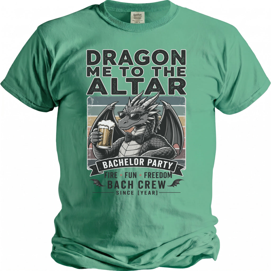 Dragon holding beer for bachelor party with text "Dragon Me to the Altar".