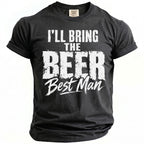 Dark grey t-shirt with white text that says "I'LL BRING THE BEER Best Man".