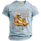 Light blue t-shirt with golden dragon graphic and "Dragon Me to the Altar" text.