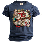 T-shirt with graphic "Under New Management" and bachelor party details.