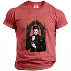 Red Comfort Colors t-shirt with a dark gothic vampire design and text.