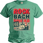 T-shirt graphic with "Rock Bach Squad" text, guitar, sunglasses, and amp.