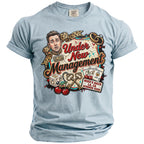 Light blue t-shirt with "Under New Management" graphic for Mike's Bach LA 2026.