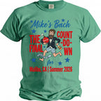Green t-shirt with "Mike's Bach The Final Countdown" text and graphics.