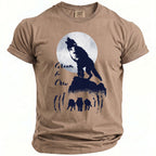 T-shirt with dark blue wolf graphic and text "Groom & Crew."