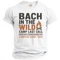 White t-shirt with "Bach in the Wild" and campfire graphic.