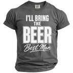 Grey t-shirt with white text: "I'LL BRING THE BEER Best Man".