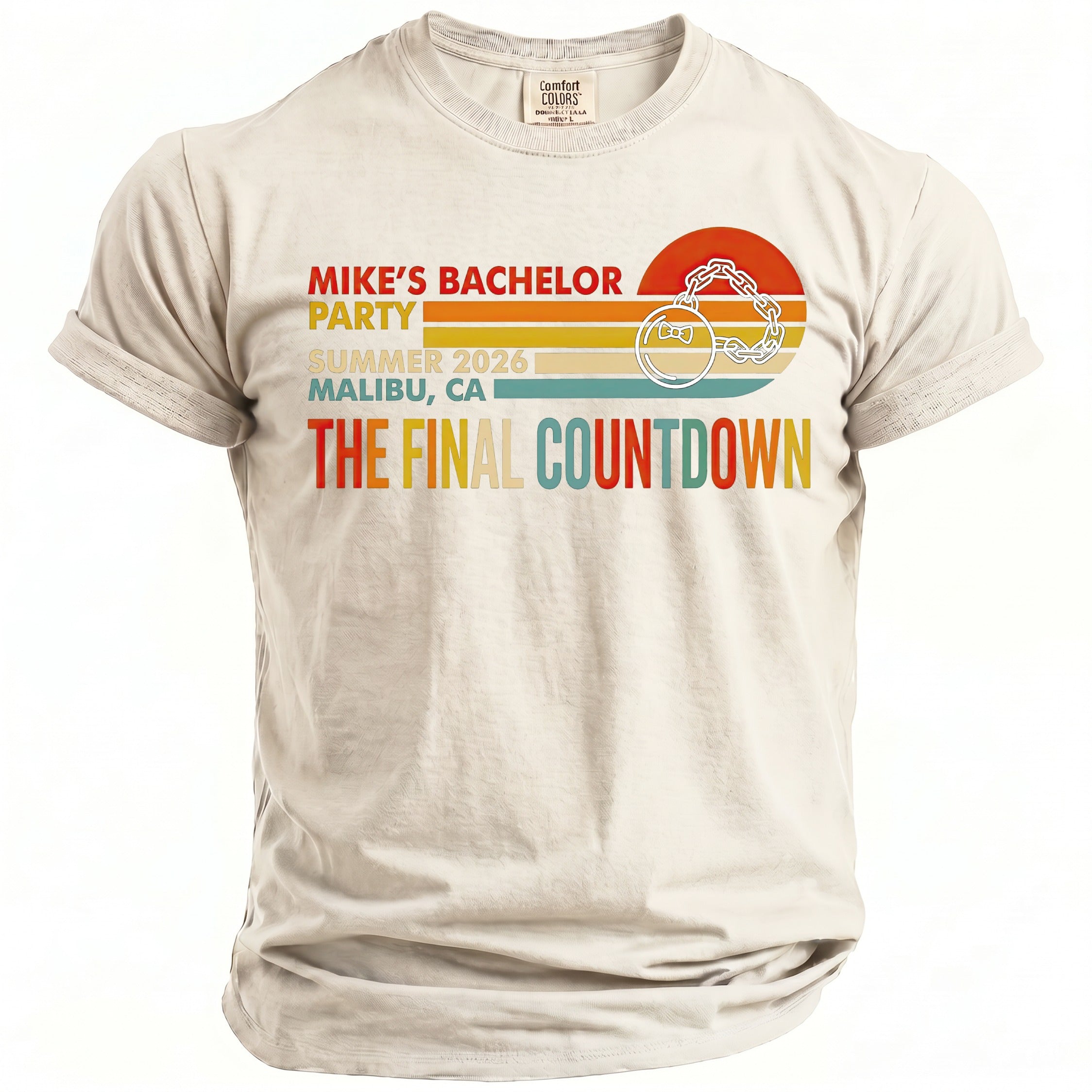 Mike's Bachelor Party Summer 2026 Malibu CA The Final Countdown t-shirt.