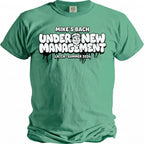 Green t-shirt with "MIKE'S BACH UNDER NEW MANAGEMENT LA, CA SUMMER 2026" text.