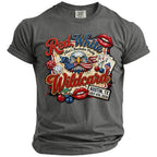 Grey t-shirt with "Red White Wildcard" and eagle graphic for bachelor party.