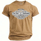 Tan t-shirt with "Mike's Bach Malibu, CA The Final Countdown Summer 2026" graphic.