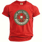 Red t-shirt with "Same Hole Forever Bachelor Golf Weekend 2026" graphic.