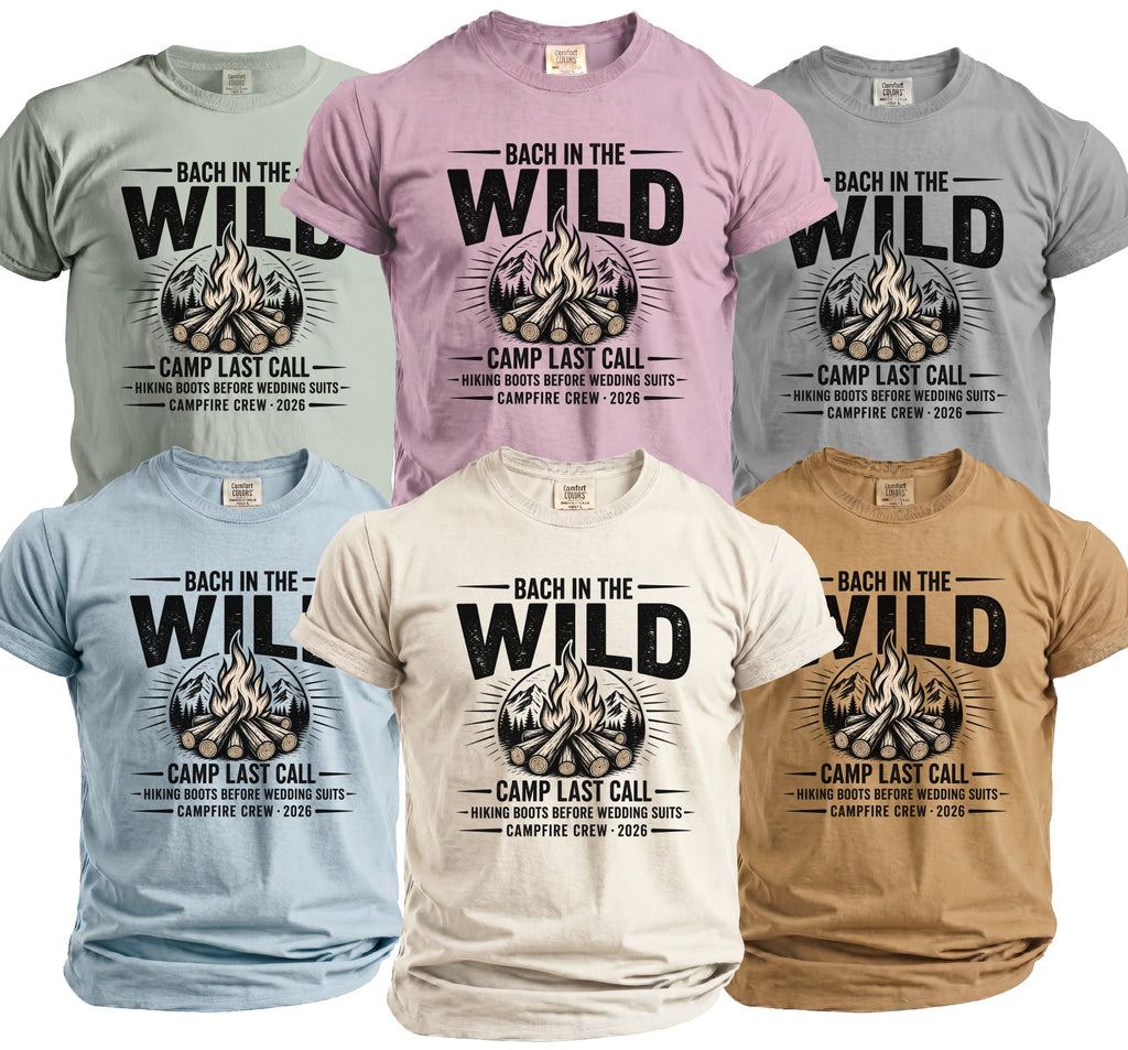 T-shirts feature "Bach in the Wild" and campfire graphic with "Camp Last Call 2026."