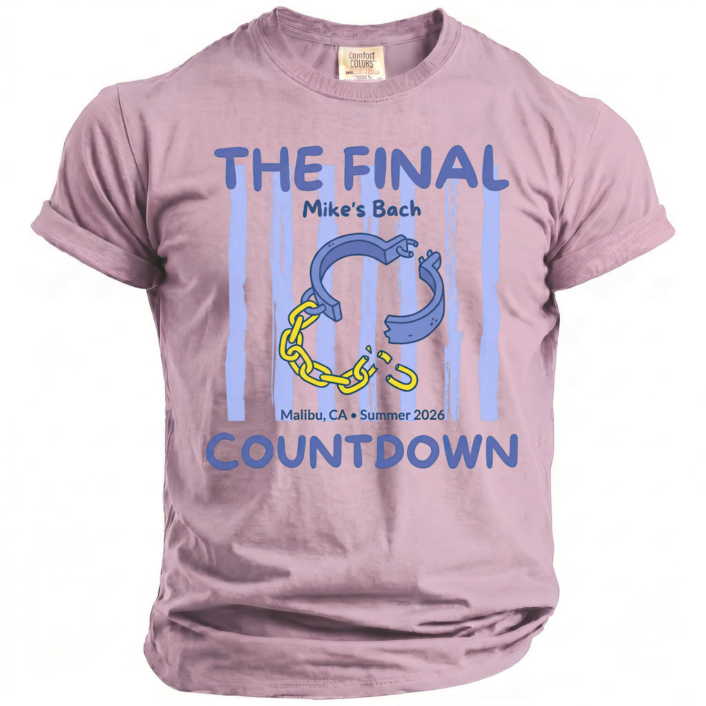 Pink t-shirt with blue text "THE FINAL" and a broken chain graphic.
