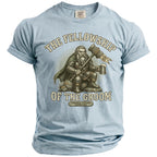 Light blue t-shirt with "The Fellowship of the Groom" and a dwarf graphic.