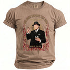 Tan t-shirt with graphic of man in suit holding cigar and drink, text reads "Mob Boss Before The Ring".