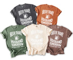 Five t-shirts in various colors with "Beer Today Husband Tomorrow Bachelor Party 2026" text.