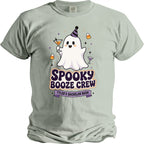 Ghost with party hat holding drink, text "Spooky Booze Crew Tyler's Bachelor Bash".