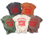 Assorted t-shirts with "Mike's Bach Under Club" and "Management LA, CA Summer 2026" in red.