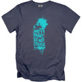 Dark grey t-shirt with a turquoise paint tube graphic that says "WET PAINT DO NOT TOUCH".