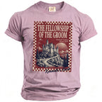 Lilac t-shirt with "The Fellowship Of The Groom" text and castle graphic.