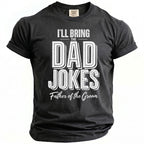 Charcoal t-shirt with "I'll Bring The Dad Jokes Father of the Groom" text