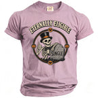 Shirt with skeleton wearing top hat, "Eternally Eligible" text, and tombstone reading "Single."