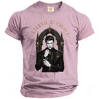 Pink t-shirt with a vampire graphic and text "Eternal by Choice".