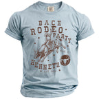 Light blue t-shirt with "BACH RODEO PARTY Kenneth Est. 2026" graphic.