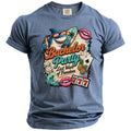 T-shirt with "Bachelor Party Last Wave of Freedom" graphic featuring shark, dice, cards, and lips.